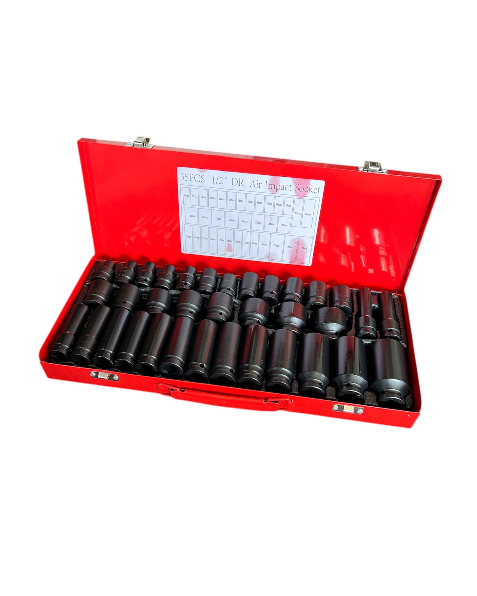 35-Piece 1/2" Drive Deep Impact Socket Set – Metric Sizes 8–32mm with Carry Case