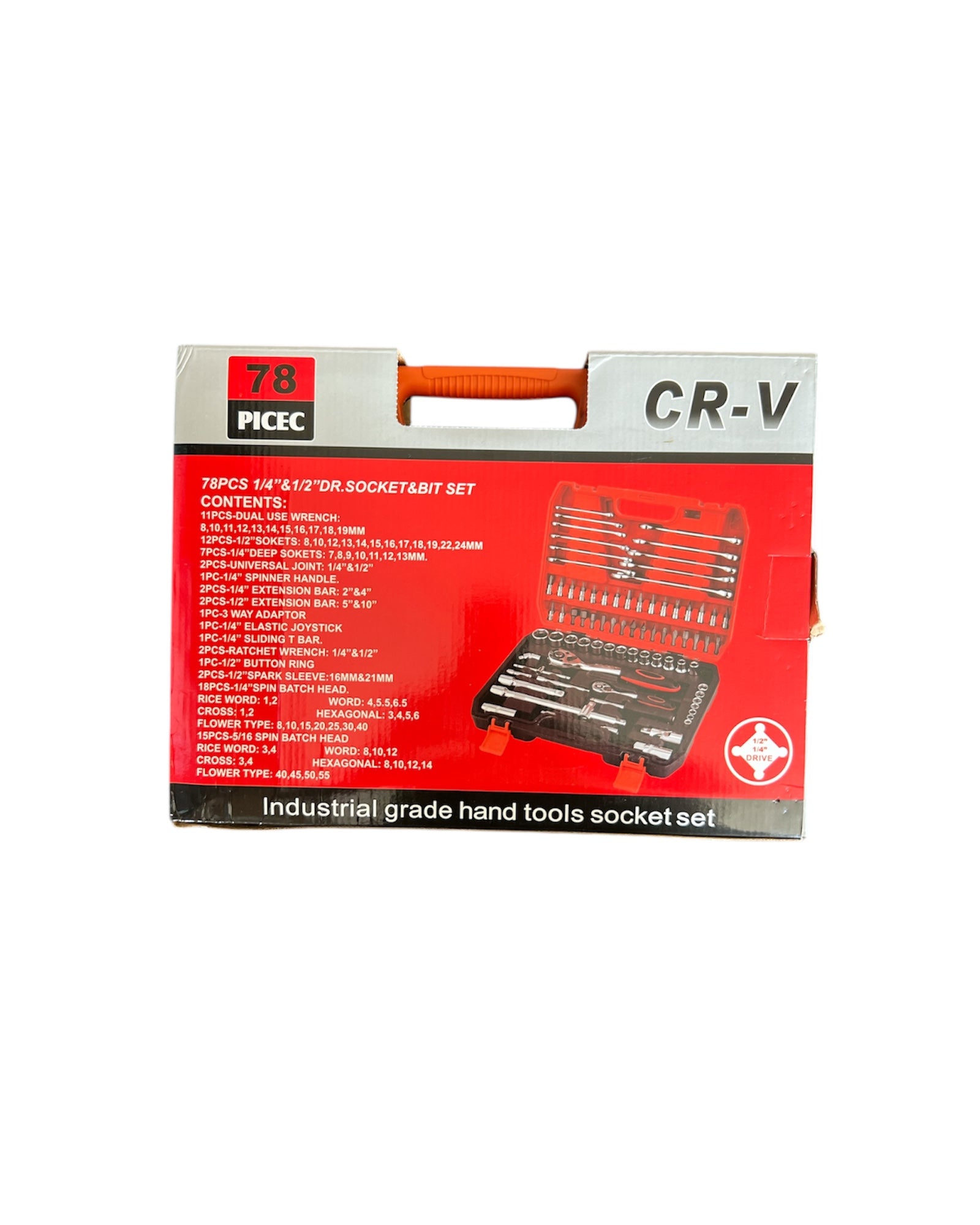 78-Piece CR-V Industrial Socket & Bit Tool Set