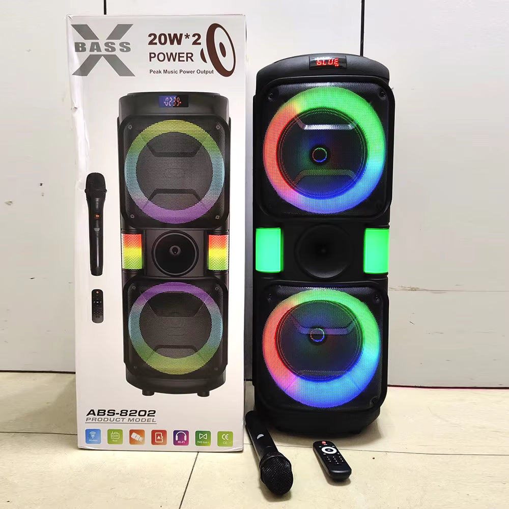 Dual 8inch Loud Supper Bass RGB Light Karaoke Party Speaker