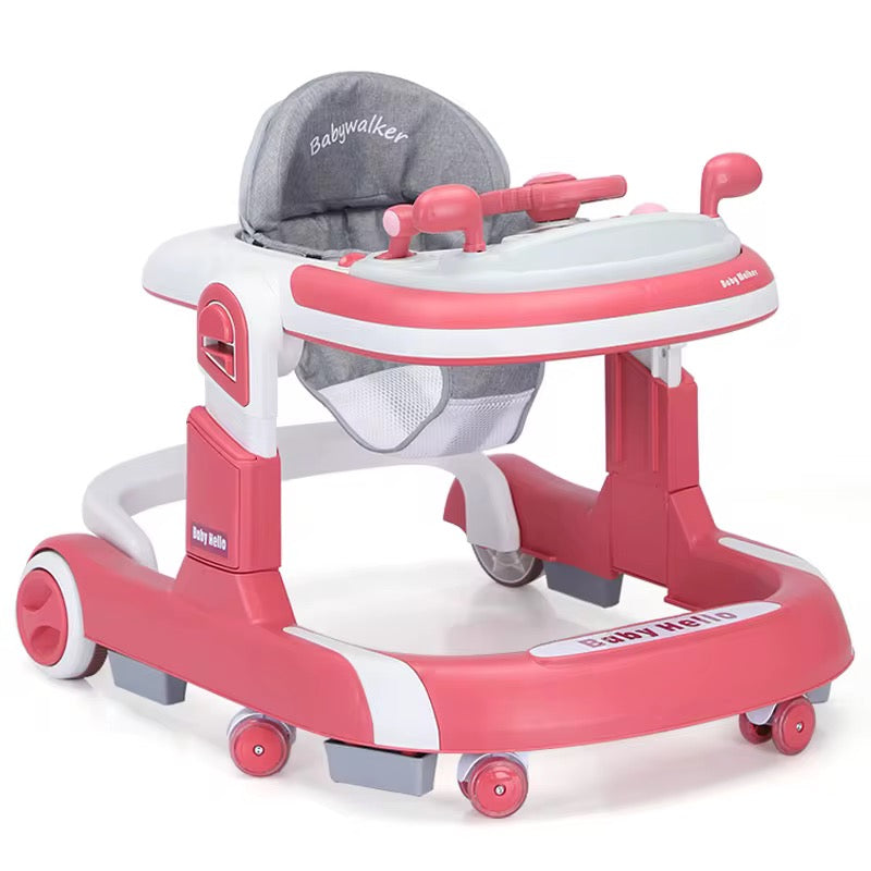 4-in-1 Folding Baby Walker with Music – Pink Learning Walker Stroller for 0–3 Years