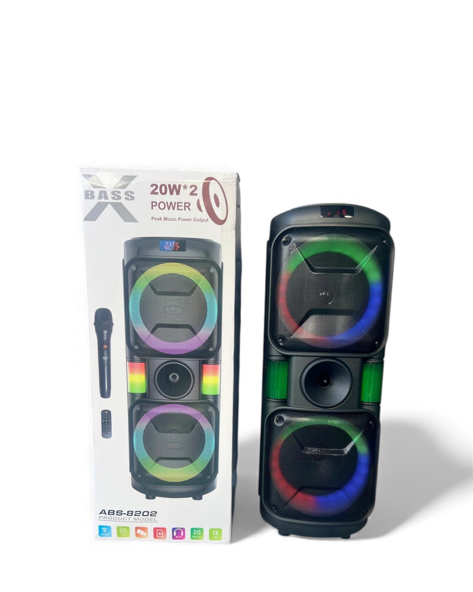 Dual 8inch Loud Supper Bass RGB Light Karaoke Party Speaker