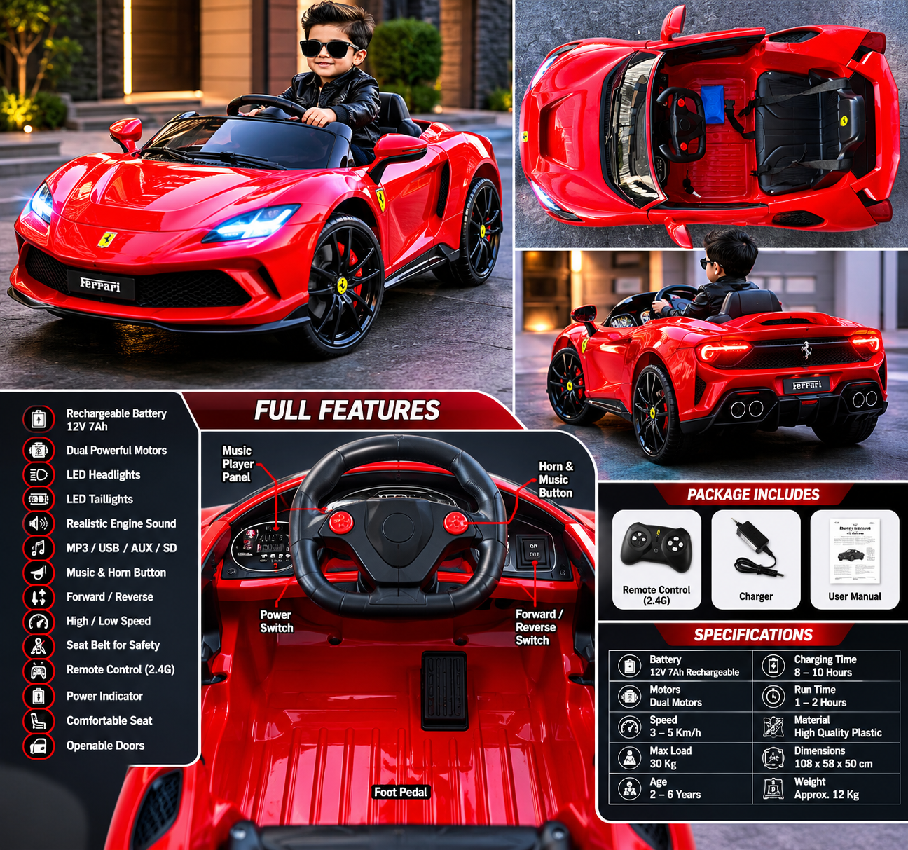 Ride on Rechargeable Battery-Powered Remote Controlled Car