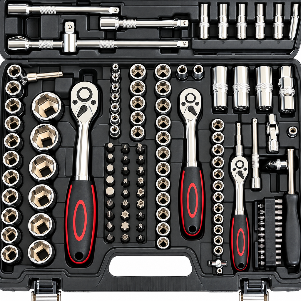 Close-up of the 172-piece socket set sockets and bits