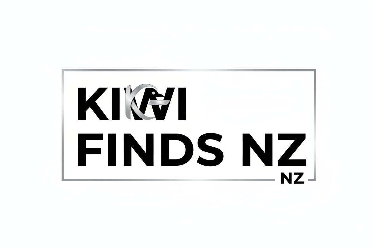 Design a modern, sleek logo for Kiwi Finds Nz, a multi-product online store.

Style: clean, minimal, and professional — no kiwi fruit or playful elements.

Color scheme: dark/black theme with subtle accents in white, silver, or muted colors for a premium look.

Typography: bold, modern sans-serif font, readable and stylish.

The logo should convey trustworthiness, sophistication, and versatility, suitable for a multi-category online store.

Output: high-resolution and transparent background for flexible use