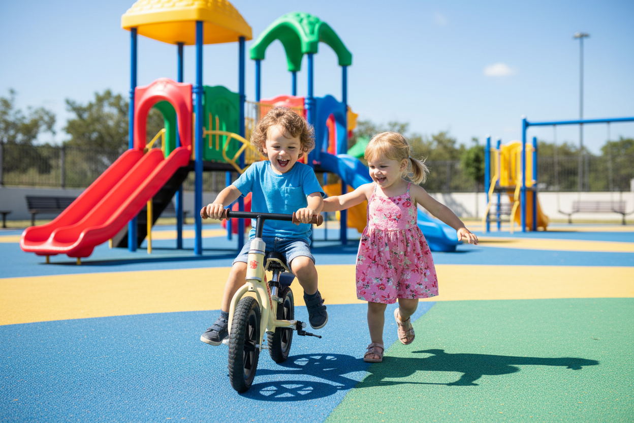 Cream Balance Bike - Kids Playing Together
