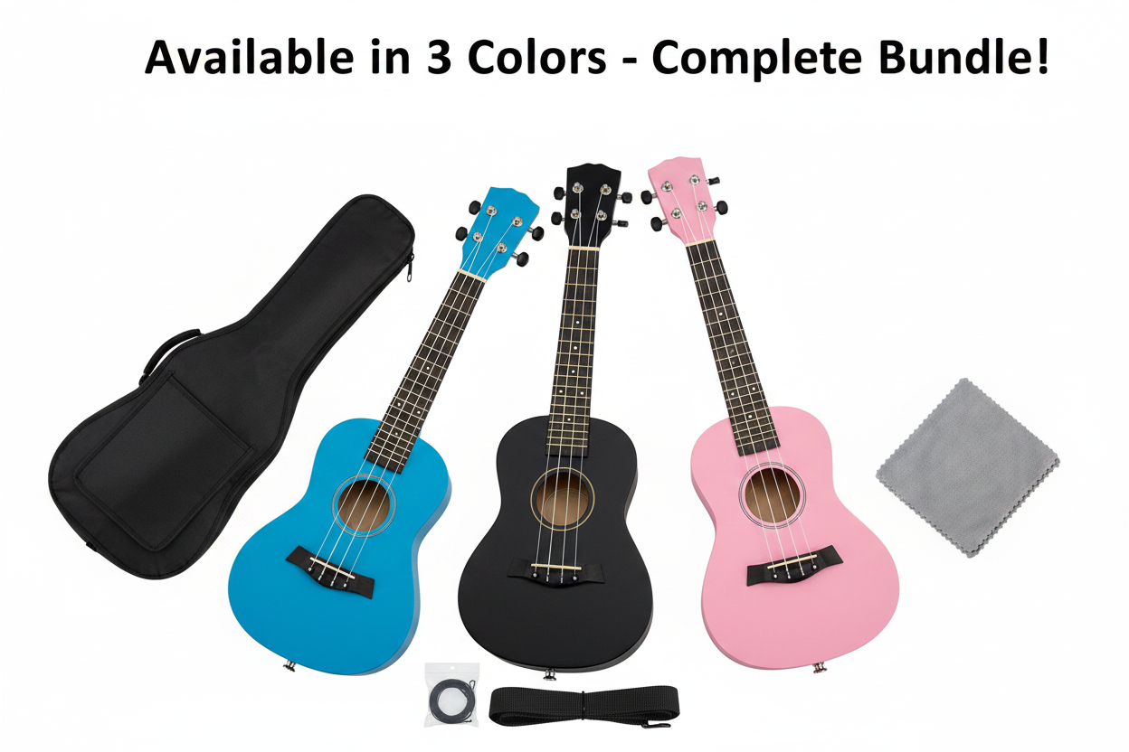 Ukulele All 3 Colors Blue Black Pink Complete Bundle