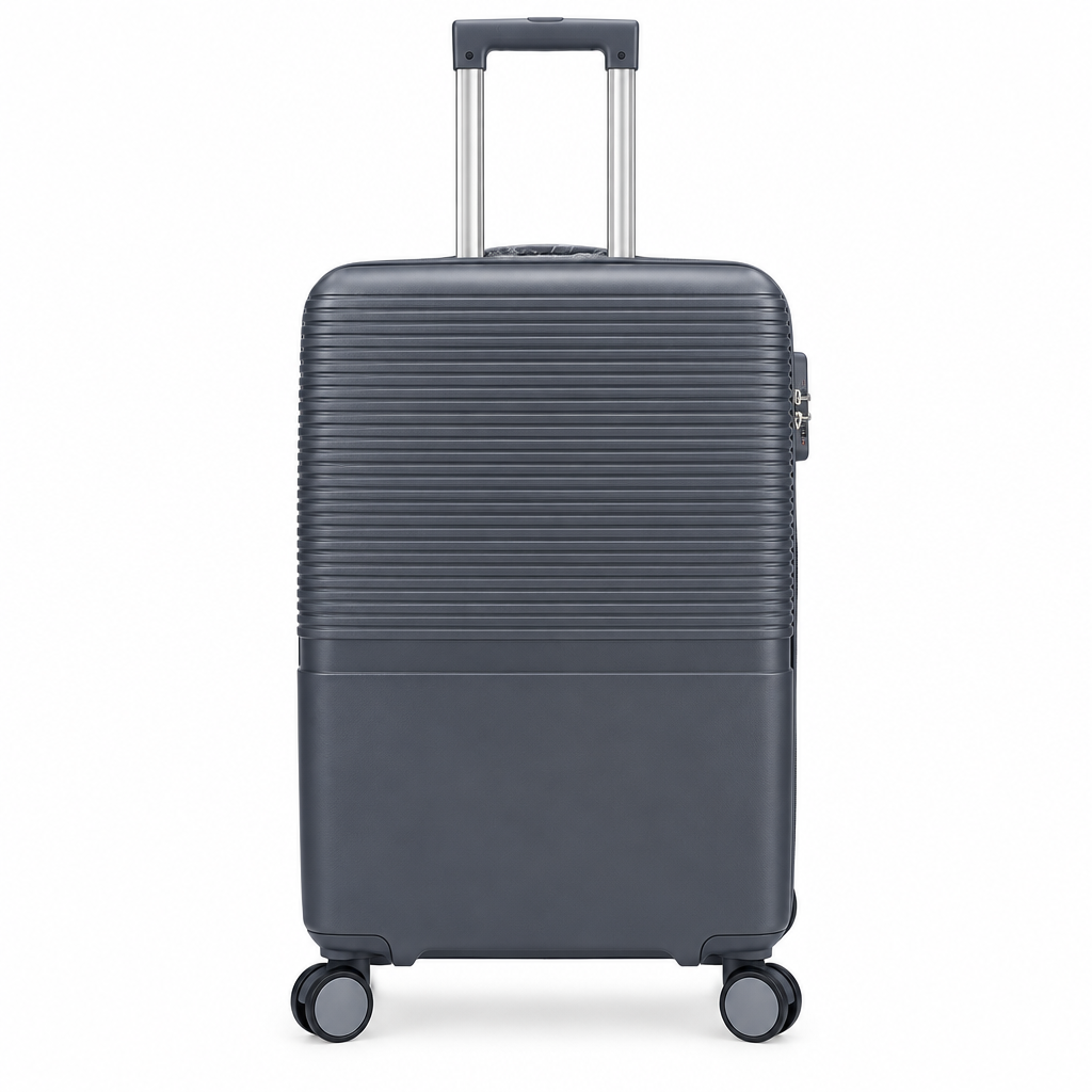 28-inch dark grey hardshell luggage bag on white background