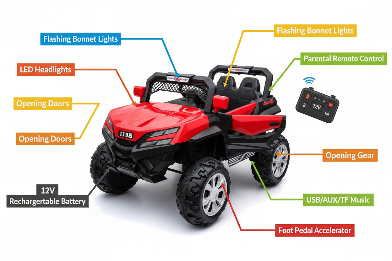 Kids Ride-On Jeep - Features Infographic