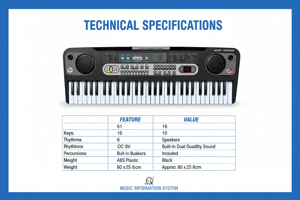 Electronic Keyboard - Specifications Table