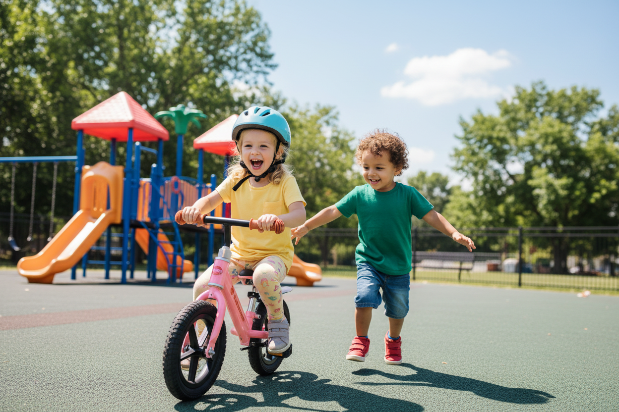 Pink Balance Bike - Kids Playing Together