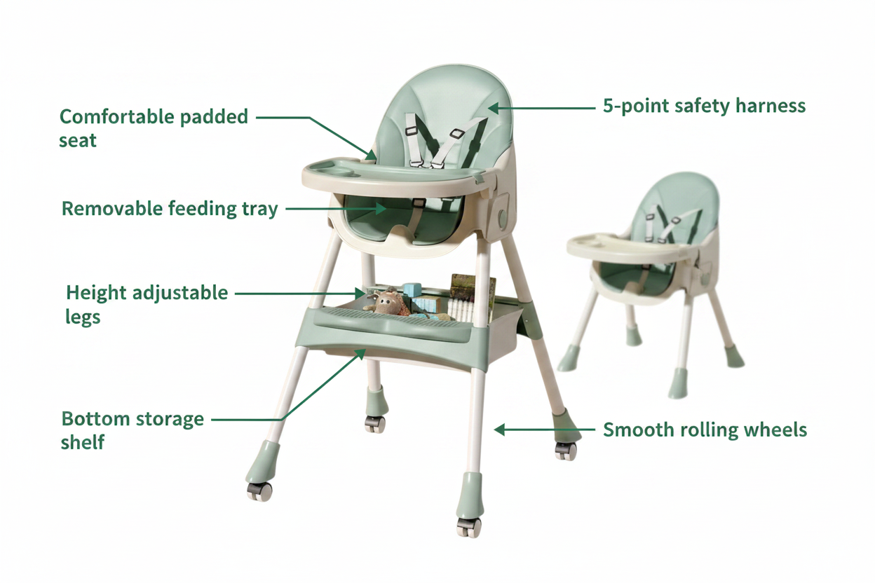 Baby High Chair Green Features Infographic