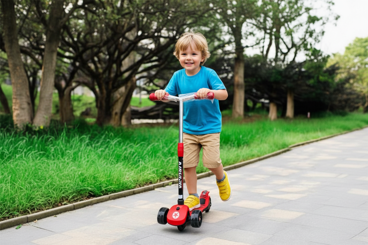 Kids Scooter - Boy Riding Red