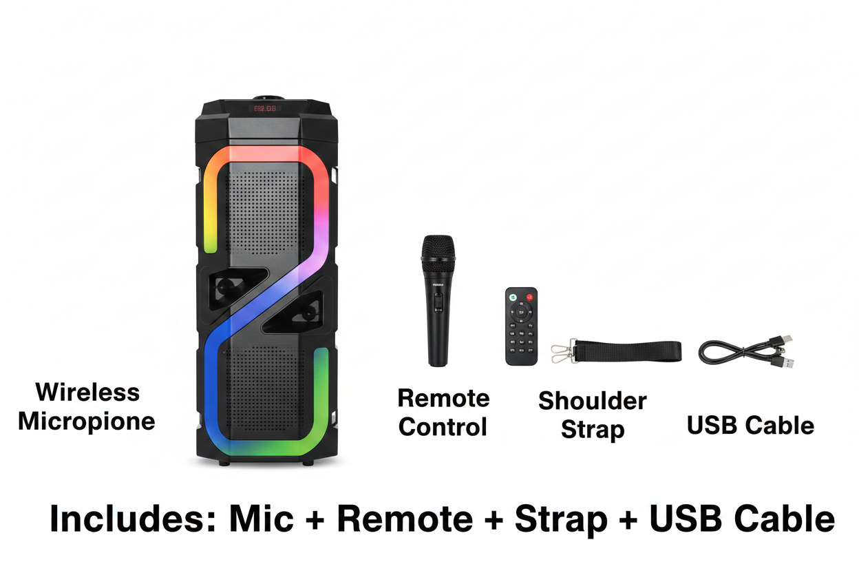 Portable Speaker - Package Contents Mic Remote Strap USB