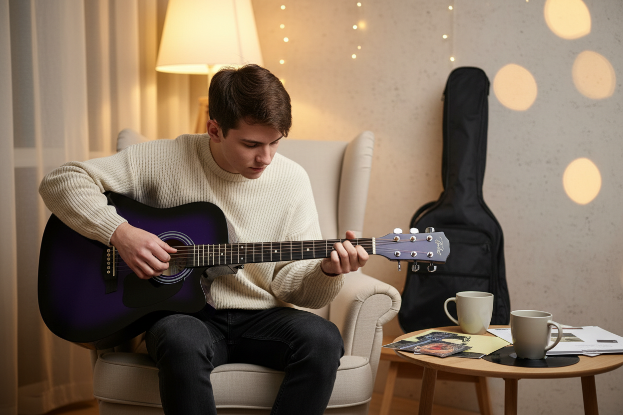 Lifestyle - Person Playing Purple Guitar