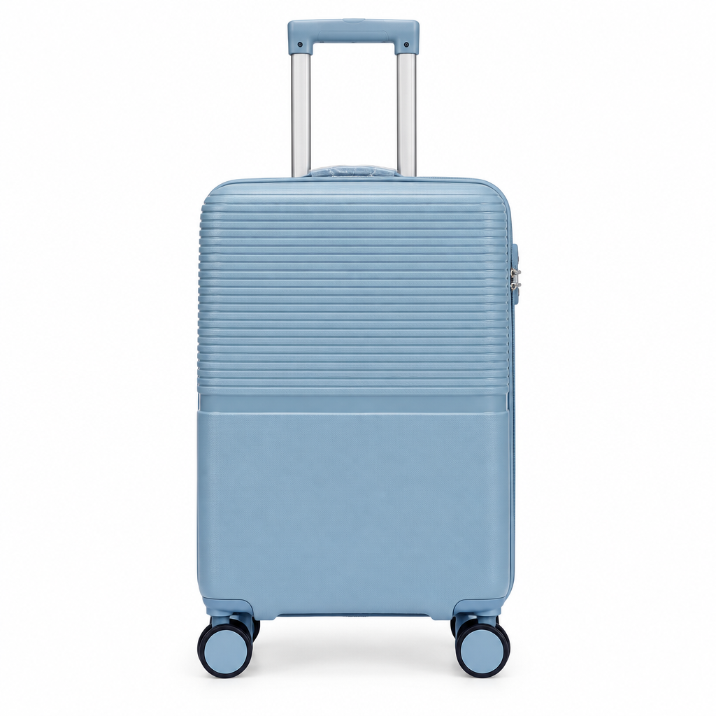 24-inch light blue hardshell luggage bag on white background