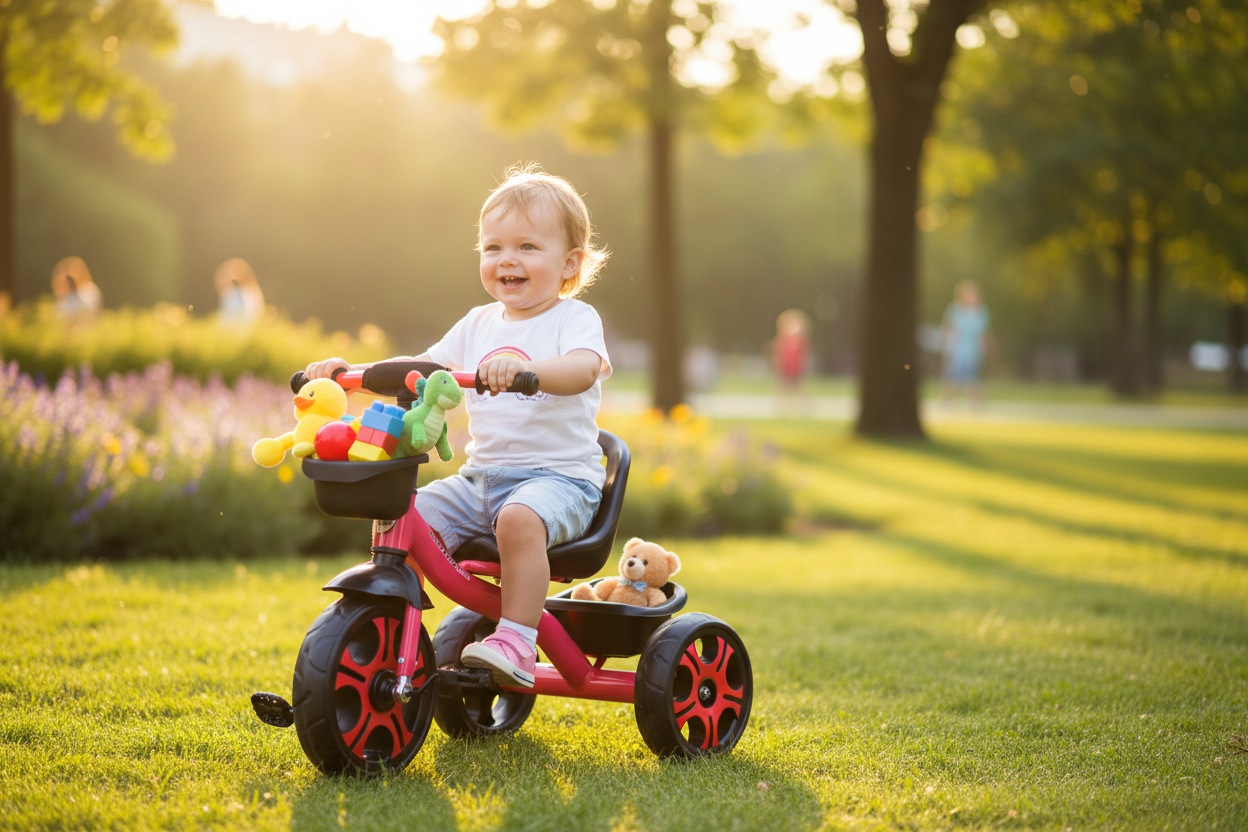 Tricycle Pink Child Riding in Park