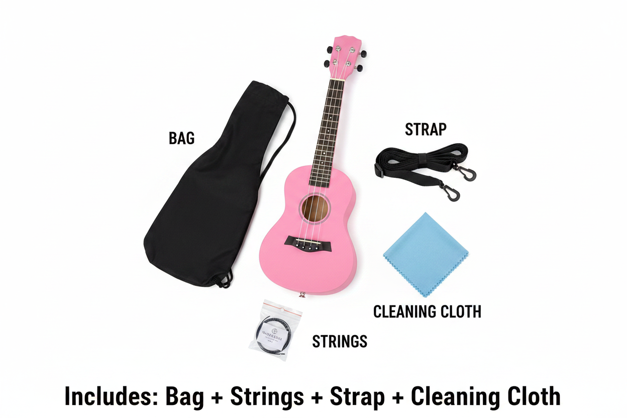 Ukulele Pink - Simple Bag Strings Strap Cleaning Cloth