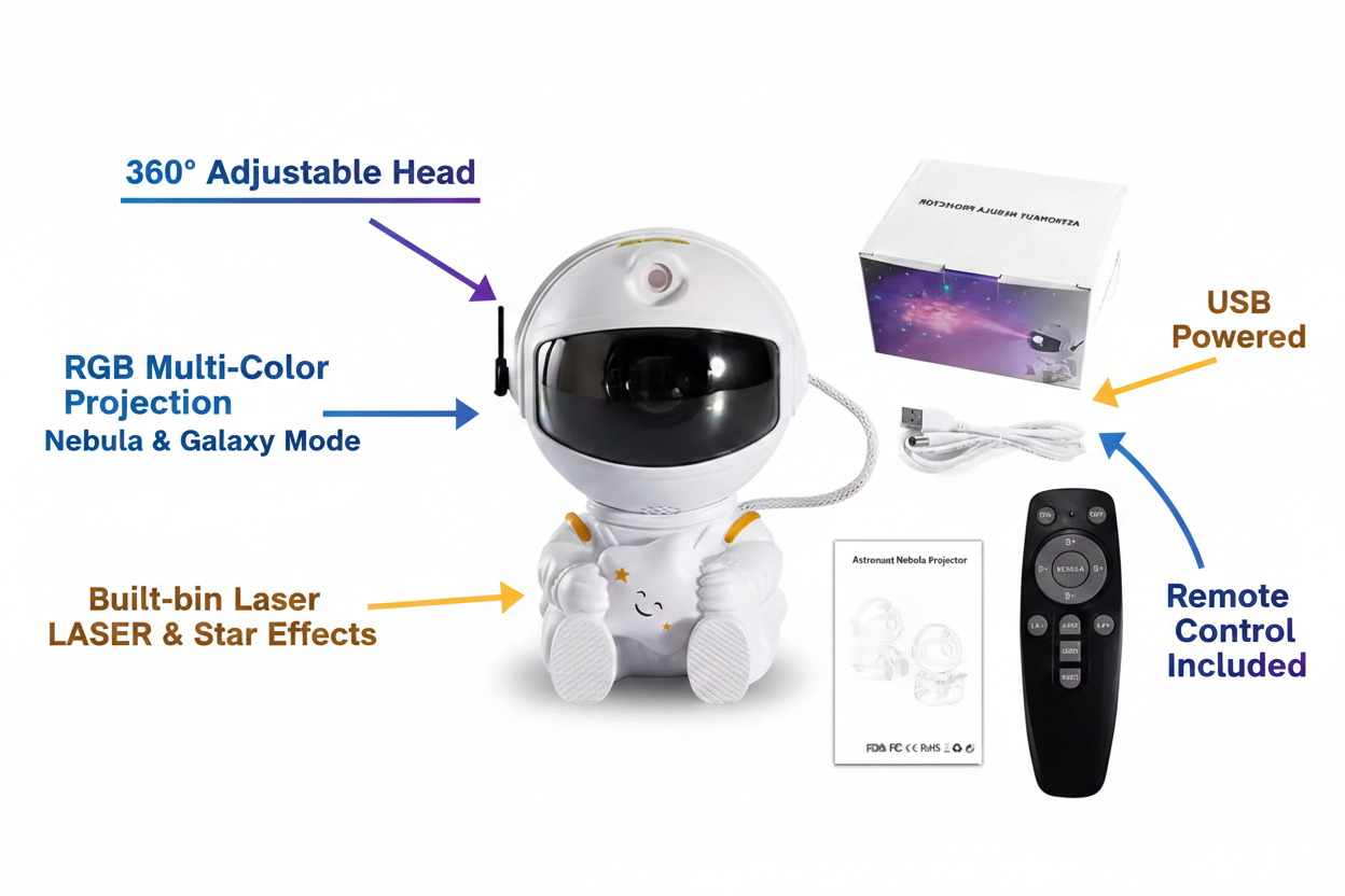 Astronaut Projector - Features Infographic