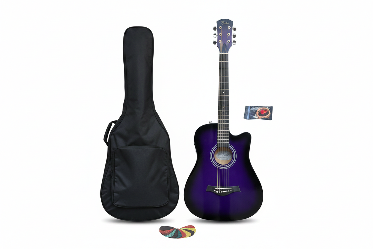 Natural Wood Guitar with Bag Strings and Picks