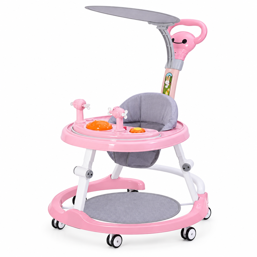 Pink baby walker without baby